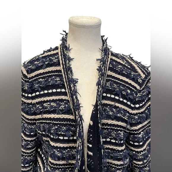 St. John Lofty Floats Fringe Trimmed Knit Jacket Size:L